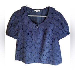 LOFT Navy Blue Eyelet Womens Top Size 8